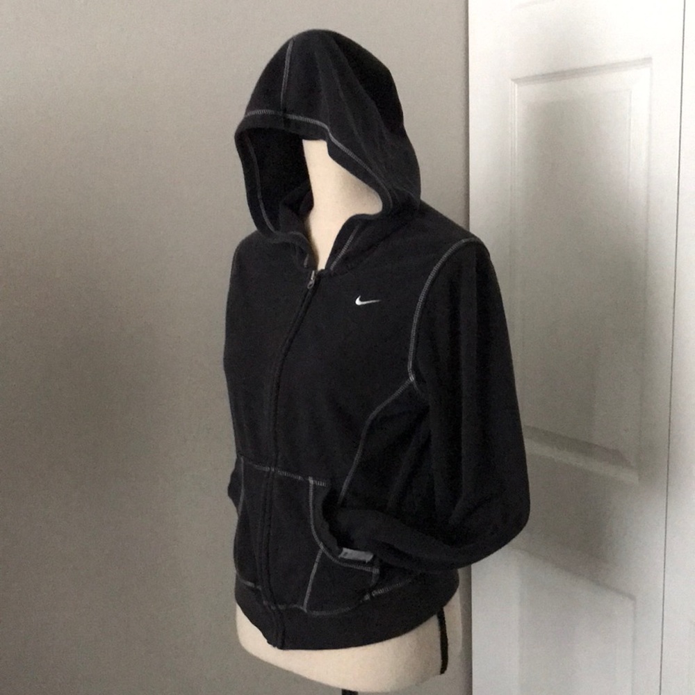 NIKE Womens Fitted Navy Blue Contrast Seams Cropped Hoodie | M